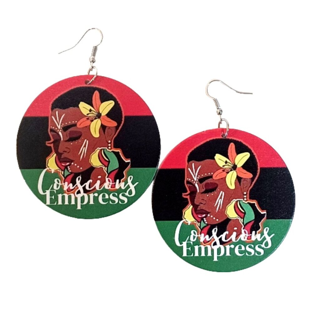 Conscious Empress One Love Medium Statement Dangle Wood Earrings
